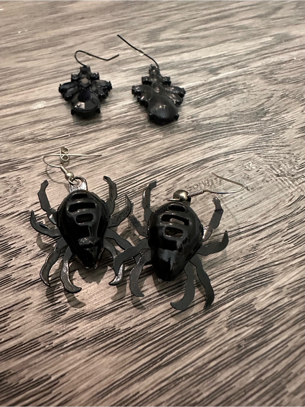Black Spider Dangle Earrings and Black jewel 💎 cut dangles